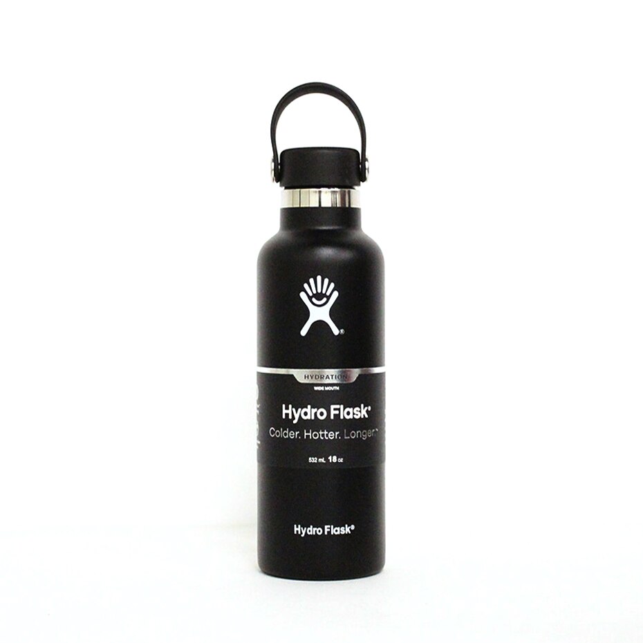 Stainless Steel Water Bottle Hydro Flask water bottle Vacuum Insulated Wide Mouth Travel Portable Thermal 18oz Bottle: Black