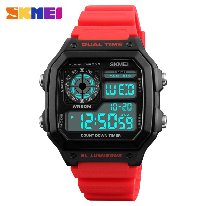 SKMEI LED Digitale Horloge Mannen Waterdicht Alarm Chronograph Heren Horloges Topmerk Luxe Sport Horloges Voor Mannen Horloges: Red