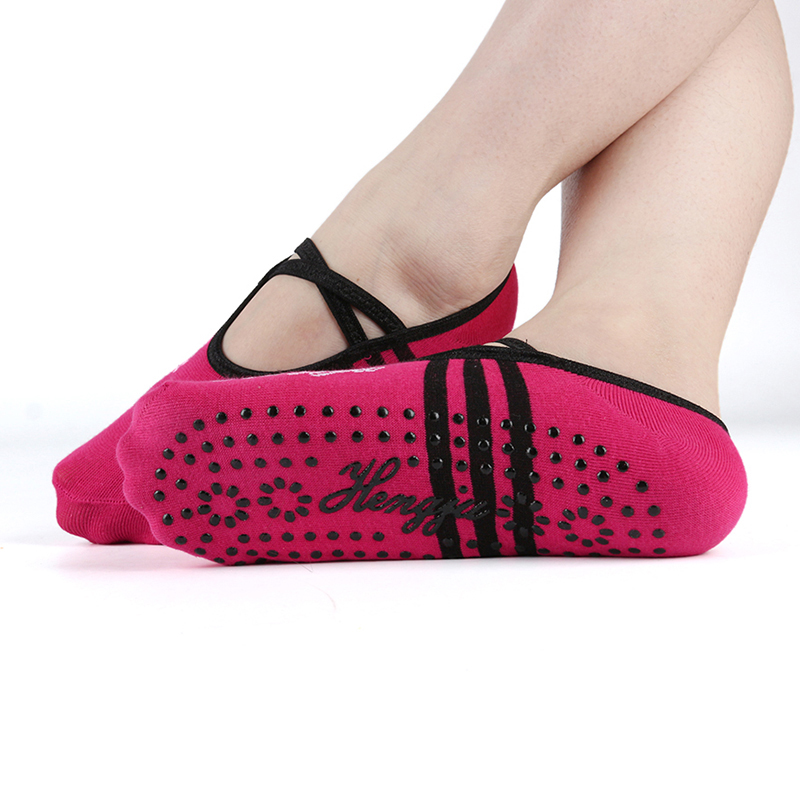 Vrouwen katoenen antislip yogasokken voor dames, ademende sokken voor dames, pilates, ballet, dans, verband, gym, voetverzorging: Rozenrood