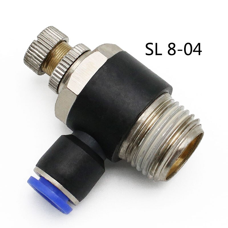 Pneumatic Speed Flow Controller 8mm 6mm 10mm 12mm OD Hose Tube 1/4"BSP 1/8" 3/8" 1/2" Male Gas Airflow Limit Valve Quick Fitting: SL8-04