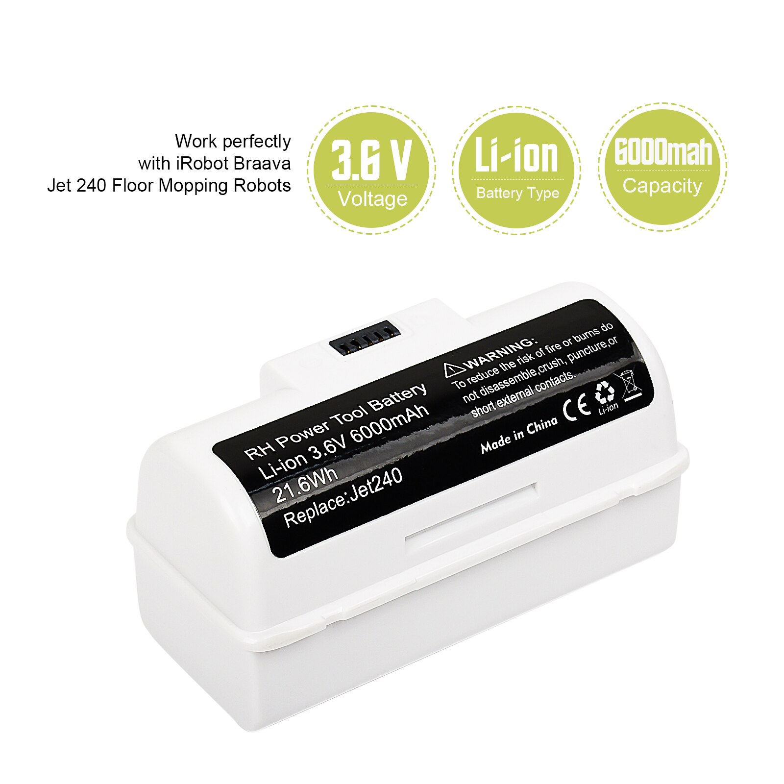 Bateria de jato turpow, com 3.6v e 6000mah, para irobot braava jet240, bateria 240 241, 244, robôs de esfregar, bc674