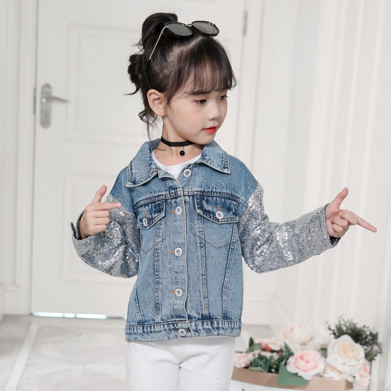 2-10Jahre freundlicher Mädchen Einhorn Jacken Herbst Mädchen Pailletten Spitzen Winter freundlicher Mädchen Denim Outwear Kleidung