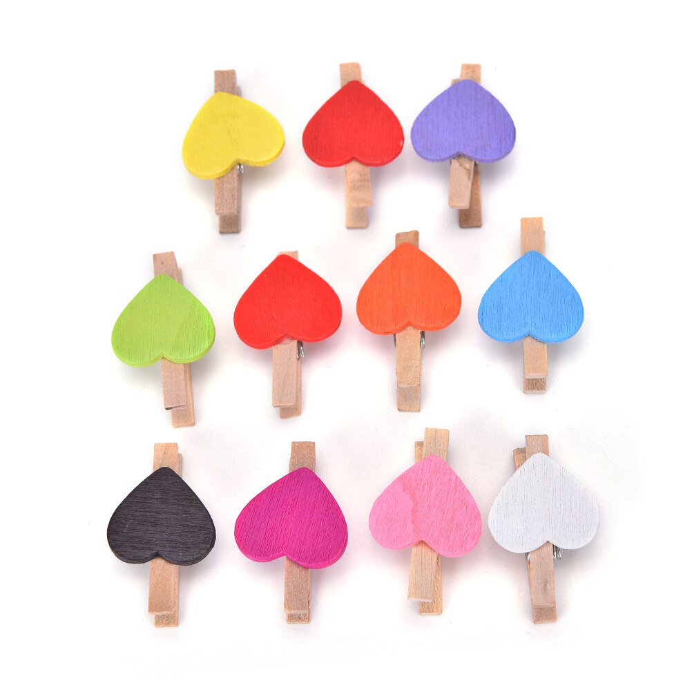 20 stuks Gekleurde Mini Hart Houten Kantoorbenodigdheden Craft Memo Clips DIY Kleding Papier Photo Peg Decoratie 3x0.7cm