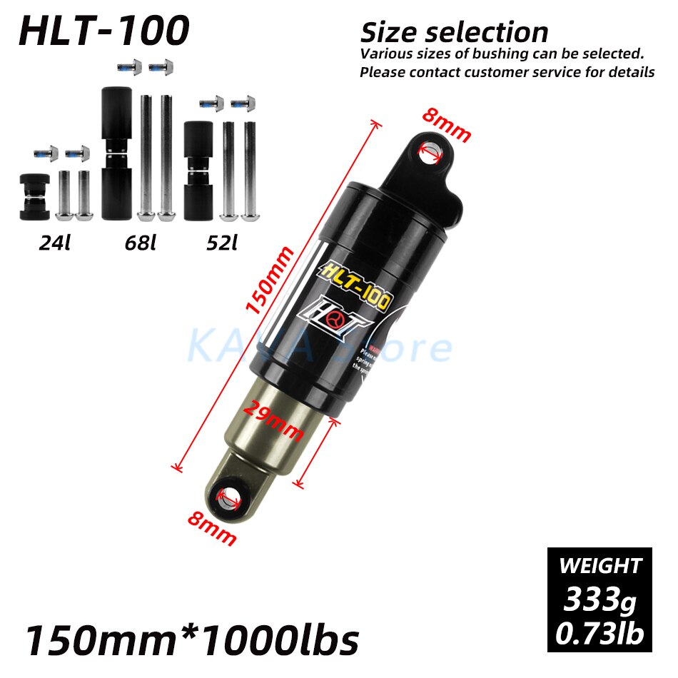HLT-100 Mountain bicycle Rear Shocks 125/150/165/185mm 850/1000 lbs Aluminum alloy Oil Spring Shock for e-bike Snow Bike: 150mm x 1000lbs