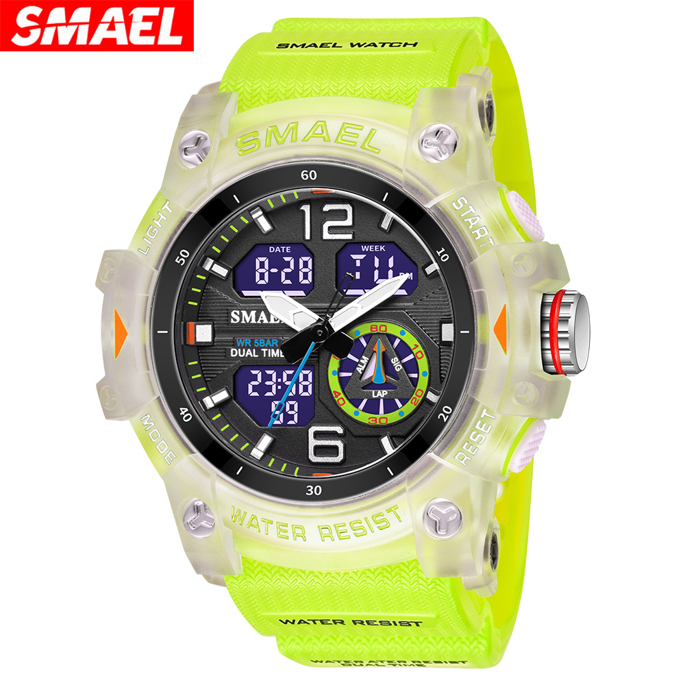 SMAEL 8007 Elektronische Uhr Sport Im Freien Wasserdicht Stoßfest Chronograph Dual Display Silikon Armband Männer Armbanduhren