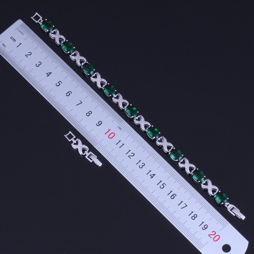 Pulsera de cadena de eslabones de Plata de Ley 925 de circonita cúbica verde ovalada alegre 20 cm 22 cm para mujer V0048