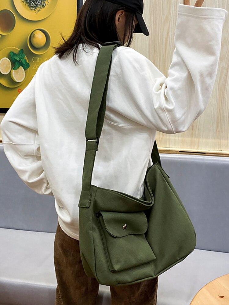 Vrouw Tassen Stevige Canvas Grote Capaciteit Shopper Vrouwen Handtas Eenvoudige Mode Dames Crossbody School Schouder Vrouwen Tas: Green