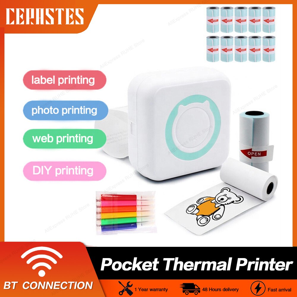 Pocket Thermal Printer Portable Mini Wirelessly BT Connect 200dpi Photo Label Memo Wrong Question Printing with
