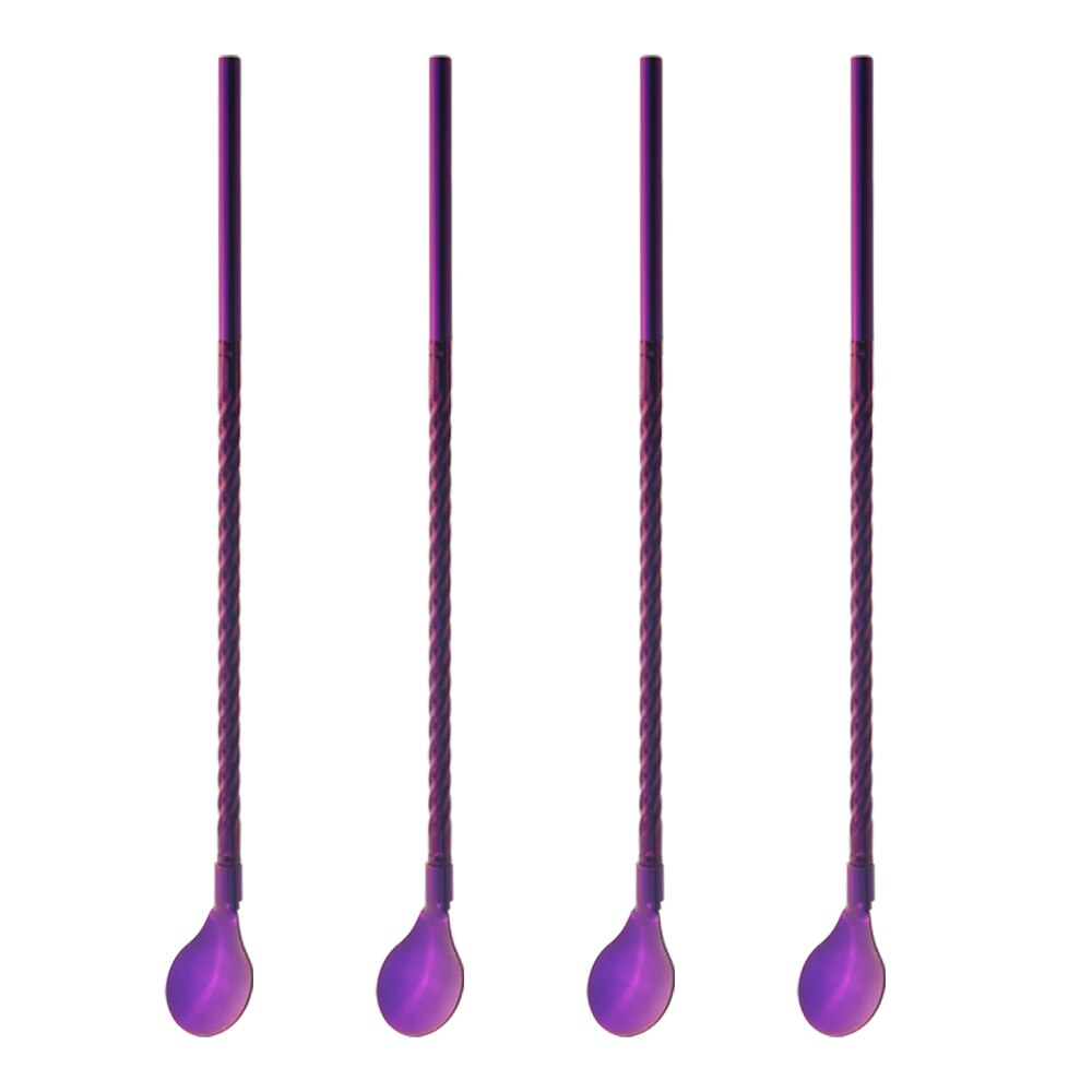 Cucchiaio di paglia lungo 4 pezzi cucchiaio multicolore 18/10 acciaio inossidabile dritto riutilizzabile Bar di paglia Cocktail caffè mescolando cucchiaio: Purple