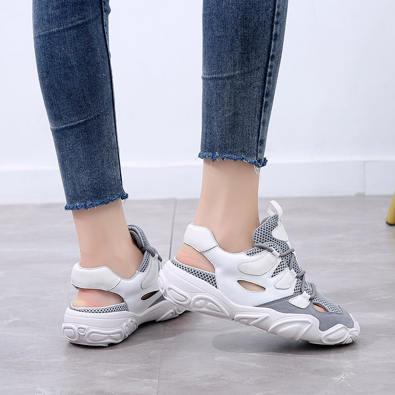 Koovan Vrouwen Sneakers Daddy Schoenen Sandalen Hol Ademende Sneakers Wedstrijd Platform Lace-Up Mesh Casual Trendy Voor meisjes
