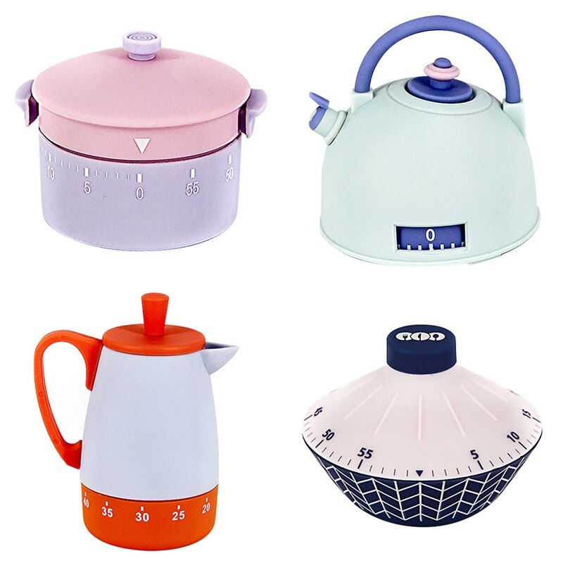 Kitchen Timer Pot Kettle Shape 60 Minutes Mechanical Timer Countdown Timer Alarm Clock Reminder for Cooking Gadgets