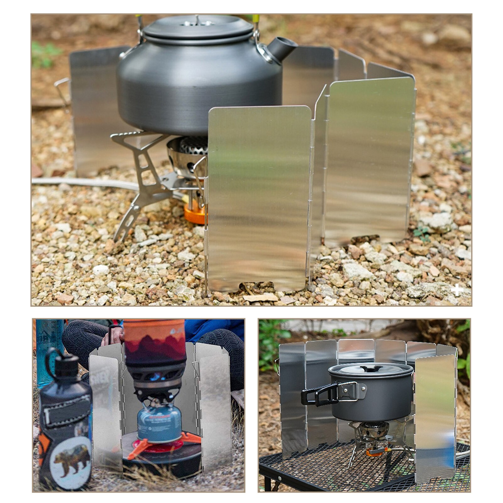7 Platen Outdoor Gasfornuis Wind Shield Opvouwbare Camping Koken Brander Winddicht Scherm Aluminium Picknick Kachel Voorruit