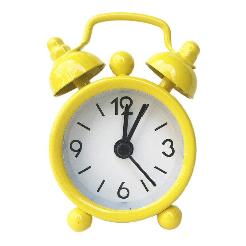 Mini Alarm Clock Electronic Round Number Double Bell Desk Table Digital Quartz Clock Home Decoration Retro Portable: YELLOW