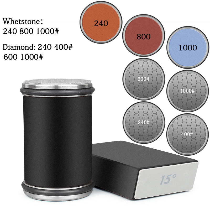 Rolling Knife Sharpener Magnetic Knife Holder Diamond Sharpening Stone Kit with 15 and 20 Degrees Angle Roller Kitchen Accessory: Brown