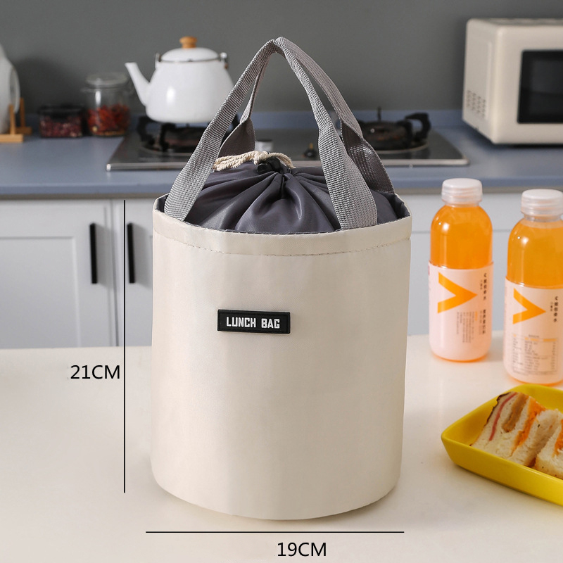 Large Capacity Portable Lunch Bag Fresh-keeping Cylindrical Insulated Lunch Box Round Aluminum Foil Food Thermal Cooler Tote