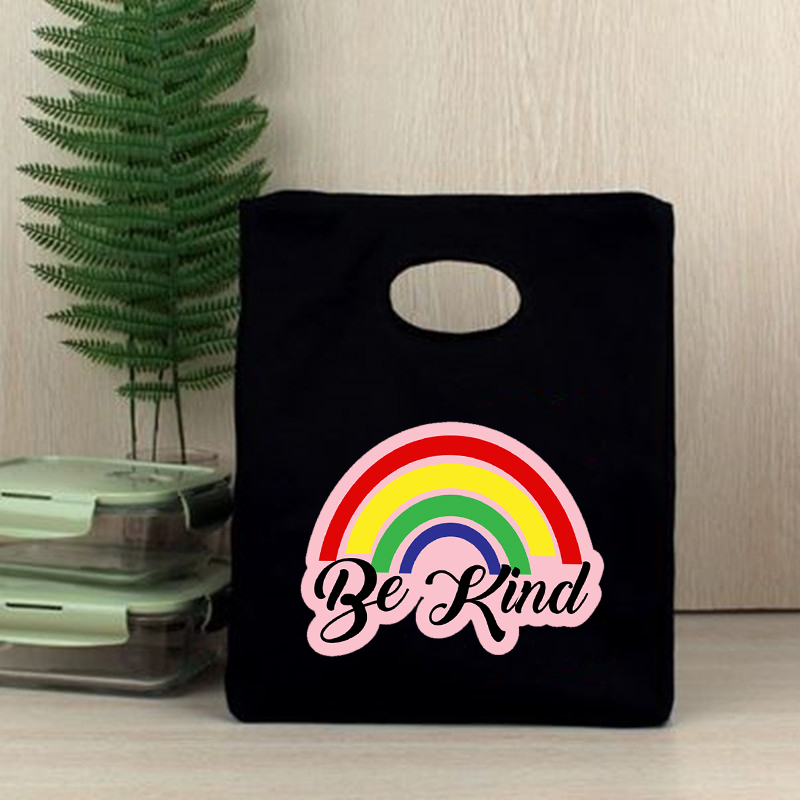 Bądź miły Rainbow funkcjonalne Cooler torby na Lunch przenośna ocieplana z płótna pojemnik Bento Totes termiczna jedzenie na piknik pokrowiec torebka: Q00785-TBBK-C