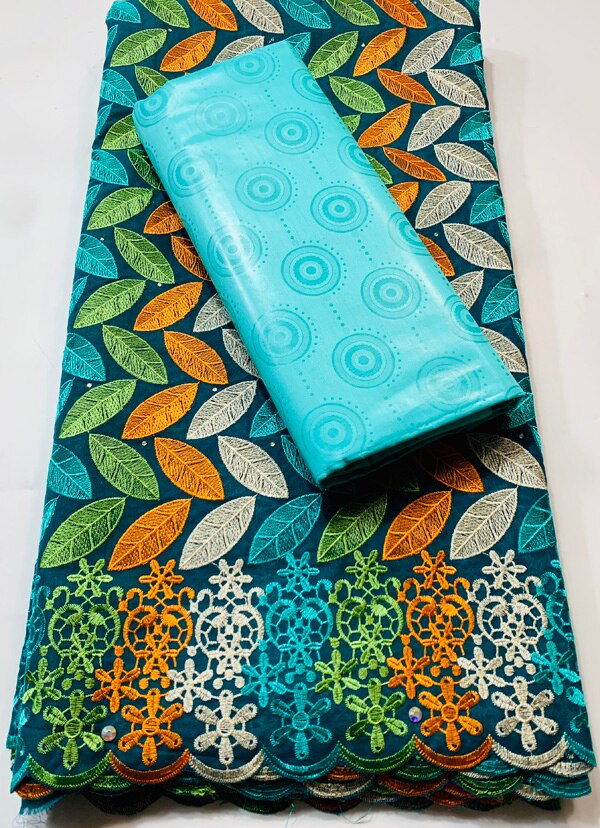 African Guinea Bazin Brocade Damask Fabric for Femme Robe Bazin Riche Brode with Swiss Cotton Lace 2.5+2.5 yards/set YKM022