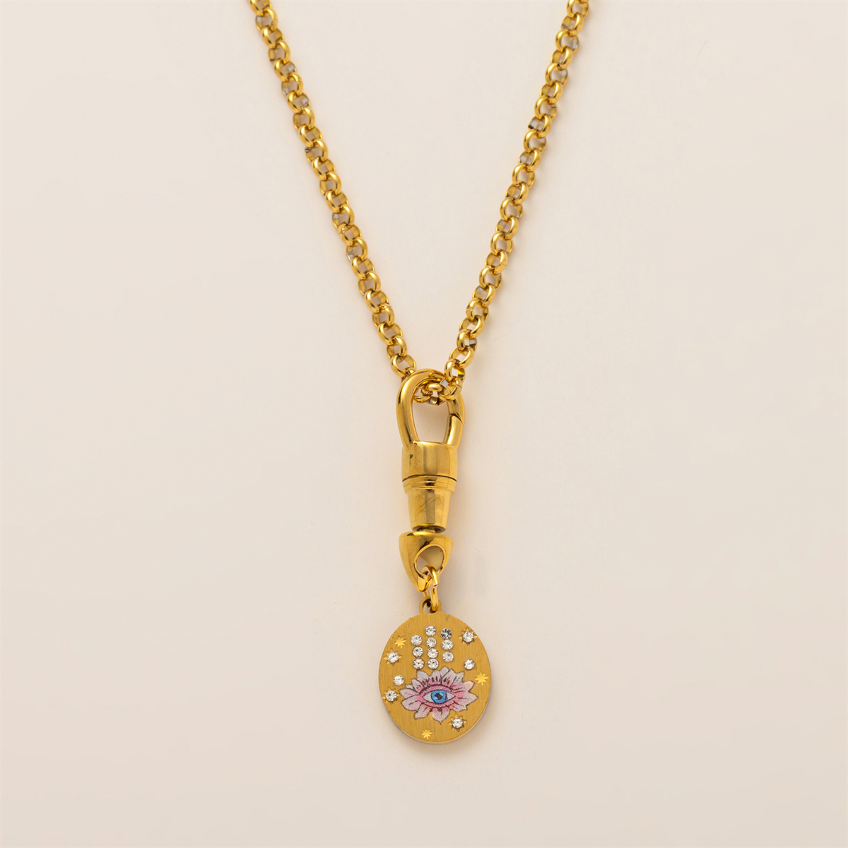 Collier de la série de cartes de tarot, femme amoureuse, guerrier porte-bonheur, gardien, collier de grille de paix, plaqué or, couleur conservée: Rouge rouille