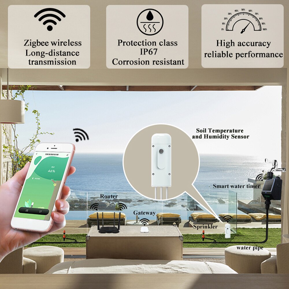 Tuya Zigbee – humidimètre Intelligent sans fil, testeur de température et d'humidité du sol, moniteur de plante, détecteur IP67 pour la plantation de jardin