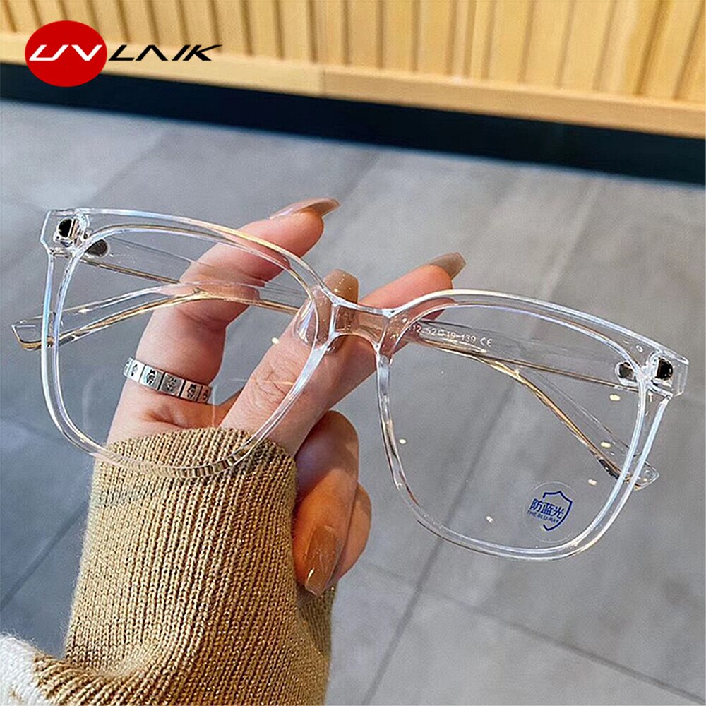 UVLAIK Transparent Computer Glasses Frame Women Men Anti Blue Light Round Eyewear Blocking Glasses Optical Spectacle Eyeglass