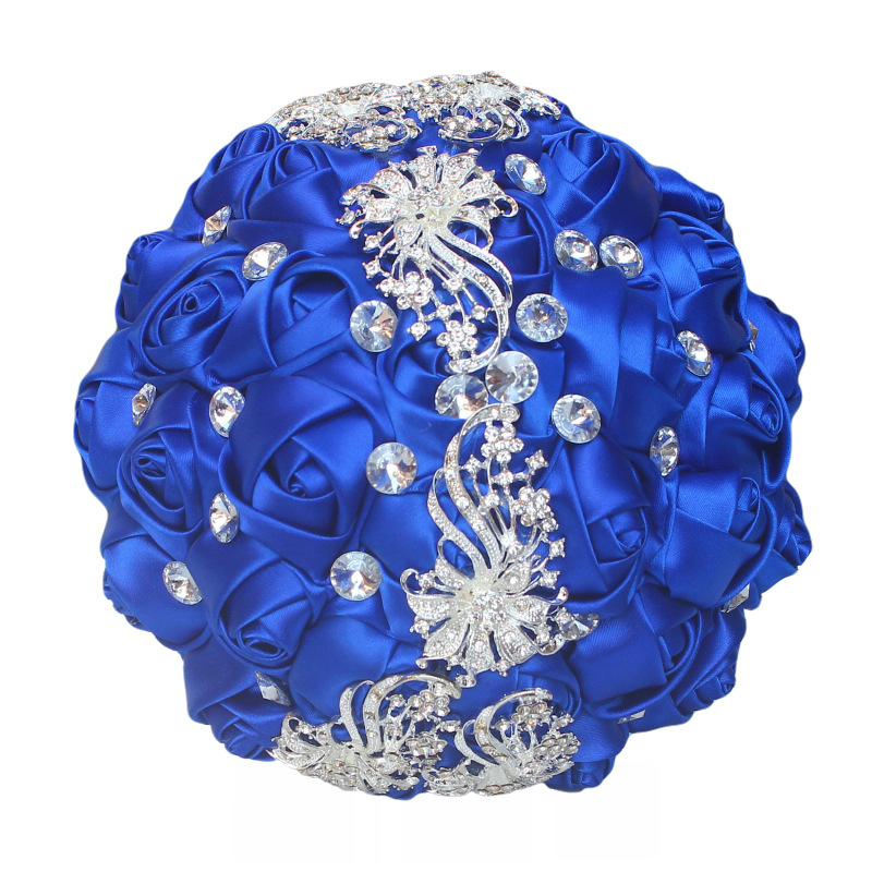 8 Styles 15cm Jewelry Beaded Wedding Flower Bridal Bridesmaid Bouquets Royal Blue Ribbon Bouquets Diamond Brooch Bouquet Small: W208 Royal blue