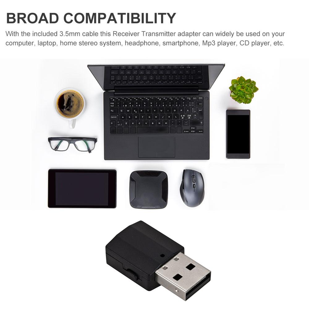 2 in 1 USB 3.5mm Bluetooth 5.0 Audio Adapter Transmitter Mini Bluetooth Receiver for TV/PC Car AUX Speaker