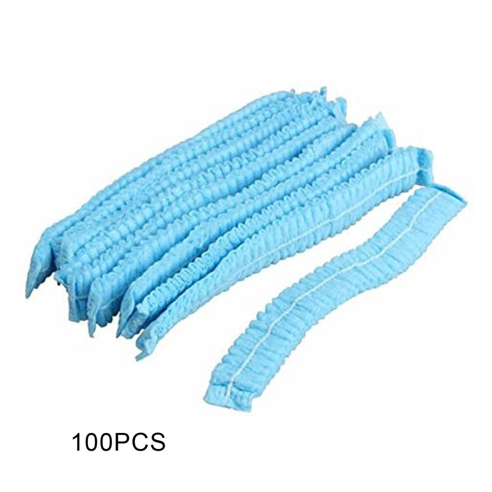 100Pcs Disposable Hat Round Non-Woven Headgear Dust-Proof Chef Food Factory Workshop Anti-Hair Fall Cap: Blue