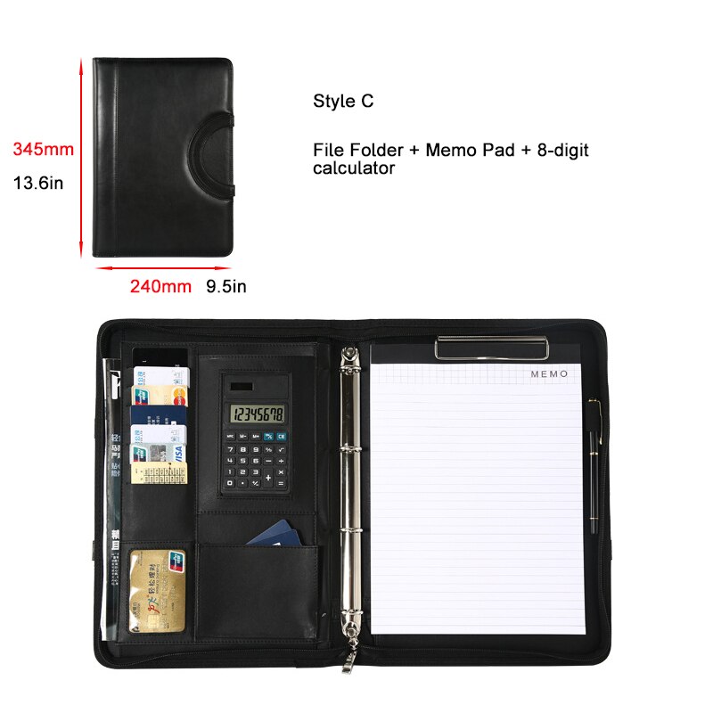 A4 File Folder PU Document Bag Calculator Binder Briefcase Business Contract Storage Manager Portfolio Protable Office Organizer: 6