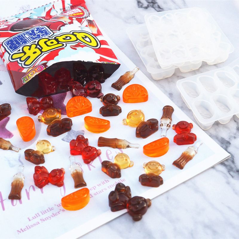DIY Cute Gummy Molds Silicone Bear Orange Candy Chocolate Coke Drink Bottle Expory Resin Casting Pendant Mold Art Craft