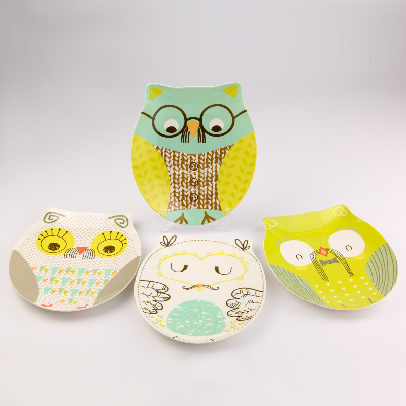 Talerz taca śniadaniowa ciemny suma płyta i kreatywne kreskówki sowa przekąnarty talerz talerz na owoce ozdobny talerz załadowany cztery darmowa wysyłka