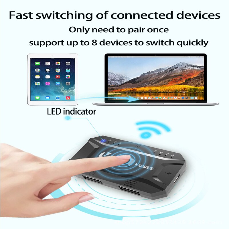 Convertidor USB para teclado y ratón, dispositivo con Bluetooth 5,0, de cable a adaptador inalámbrico, compatible con 8 dispositivos para tableta, ordenador portátil, PC, móvil, Hub USB