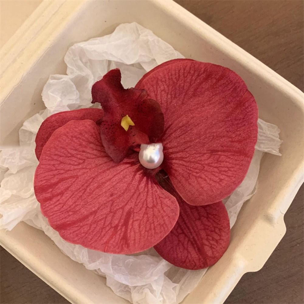 Orchid Butterfly Bow Flower Hair Clips Silk Flower Hairpin Phalaenopsis Pearl Duckbill Clip Hair Accessories for Vacation Photos: Lavender
