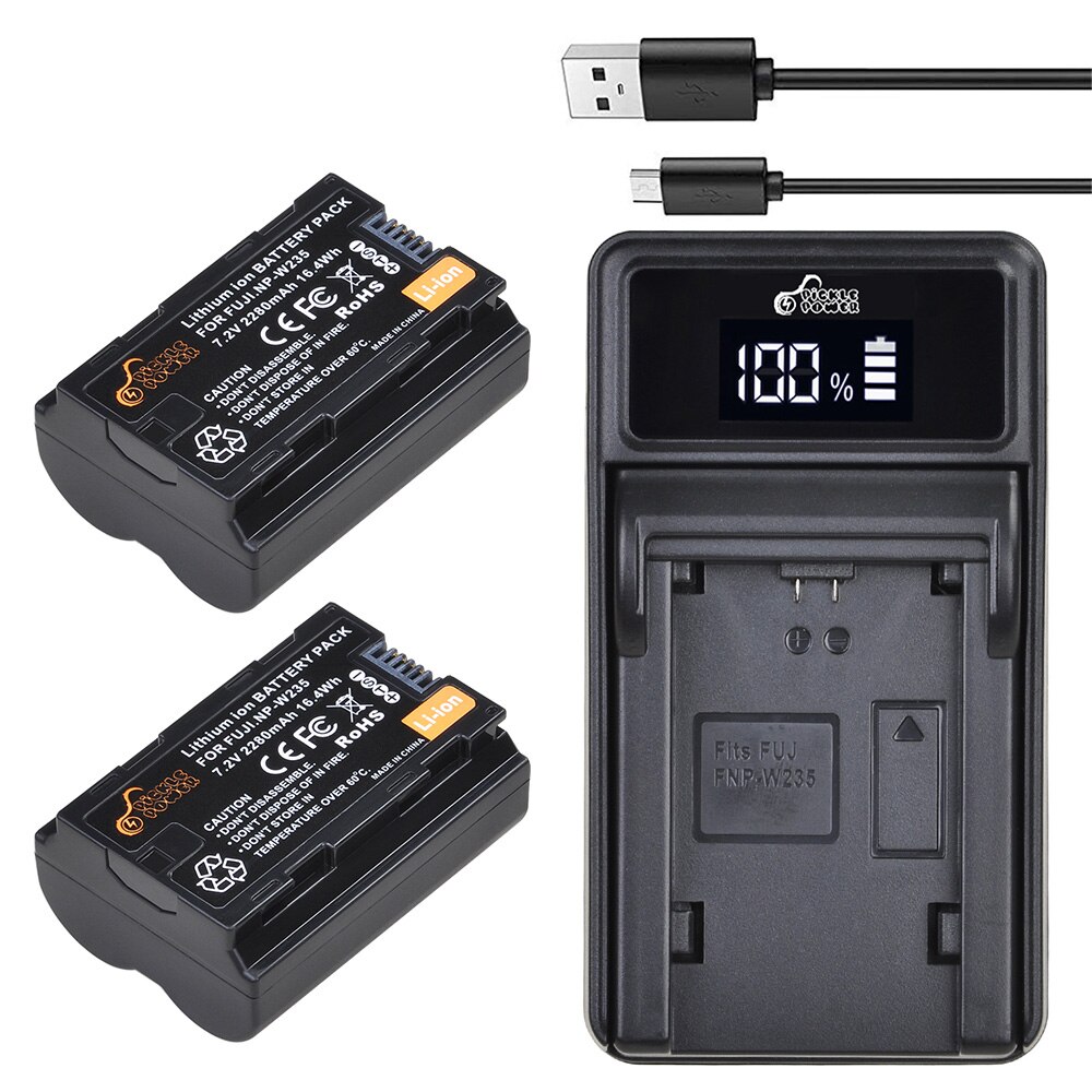 Batería de pepinillo Power 2280mAh NP-W235 NP W235 + cargador USB LED para cámara Fujifilm Fuji X-T4, XT4: 2 battery 1 charger