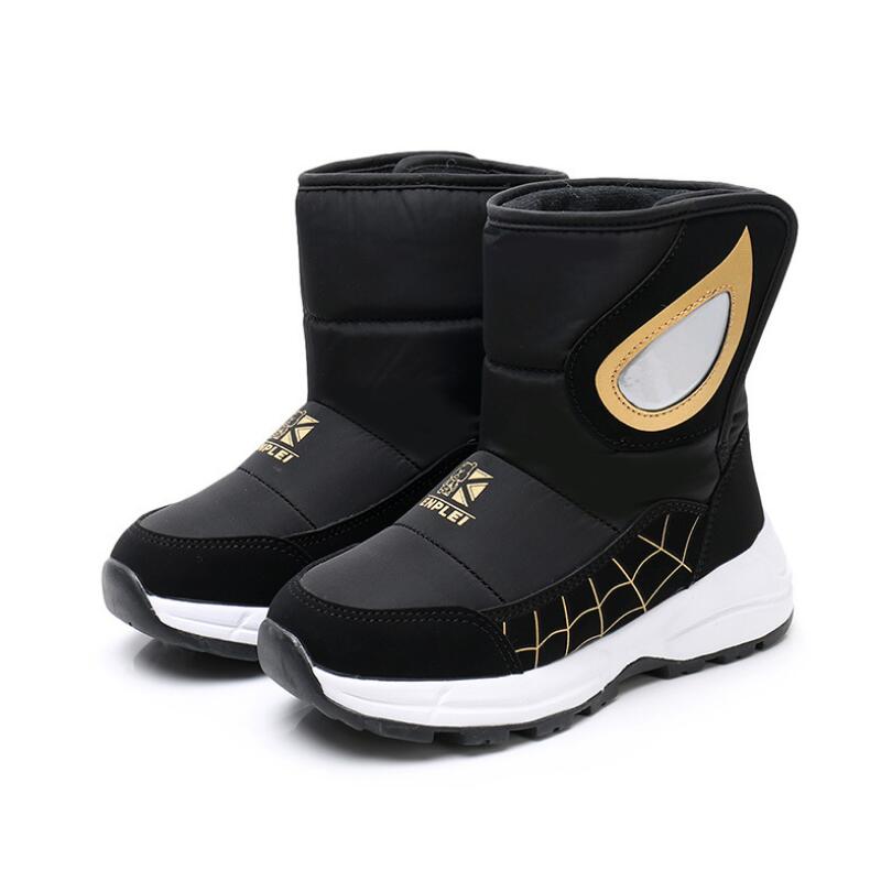 COZULMA Nuovi Bambini Stivali Invernali Per Bambini Scarpe Impermeabili Ragazze Dei Ragazzi Stivali Da Neve di lana Caldo Cotone Stivali Bambini Pattini Della Piattaforma: Black / 38 (inside 23.8 cm)
