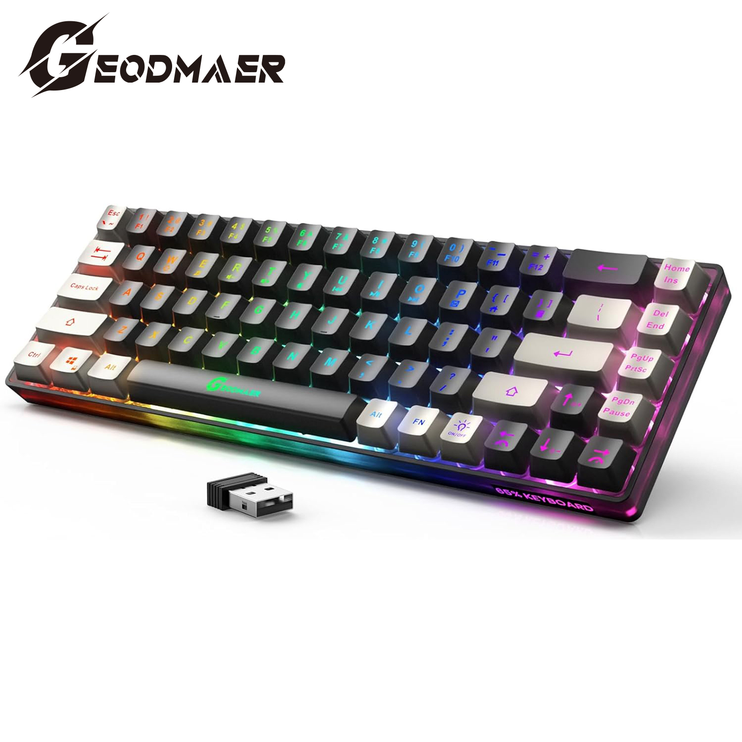 GEODMAER Wireless Gaming Keyboard Rechargeable Backlit Gaming Keyboard 68 Keys Anti-ghosting No-Conflict 2.4G Keyboard for PC