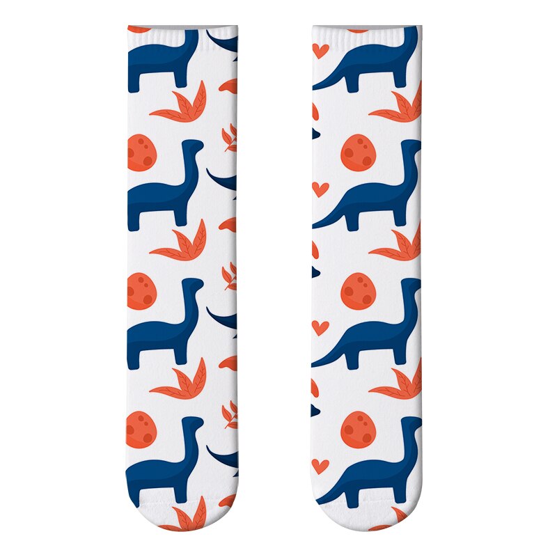 3D Printed Women Long Socks Outdoor Sports Cotton Breathable Elastic Compression High Knee Socks School Students Calf Socks: style2