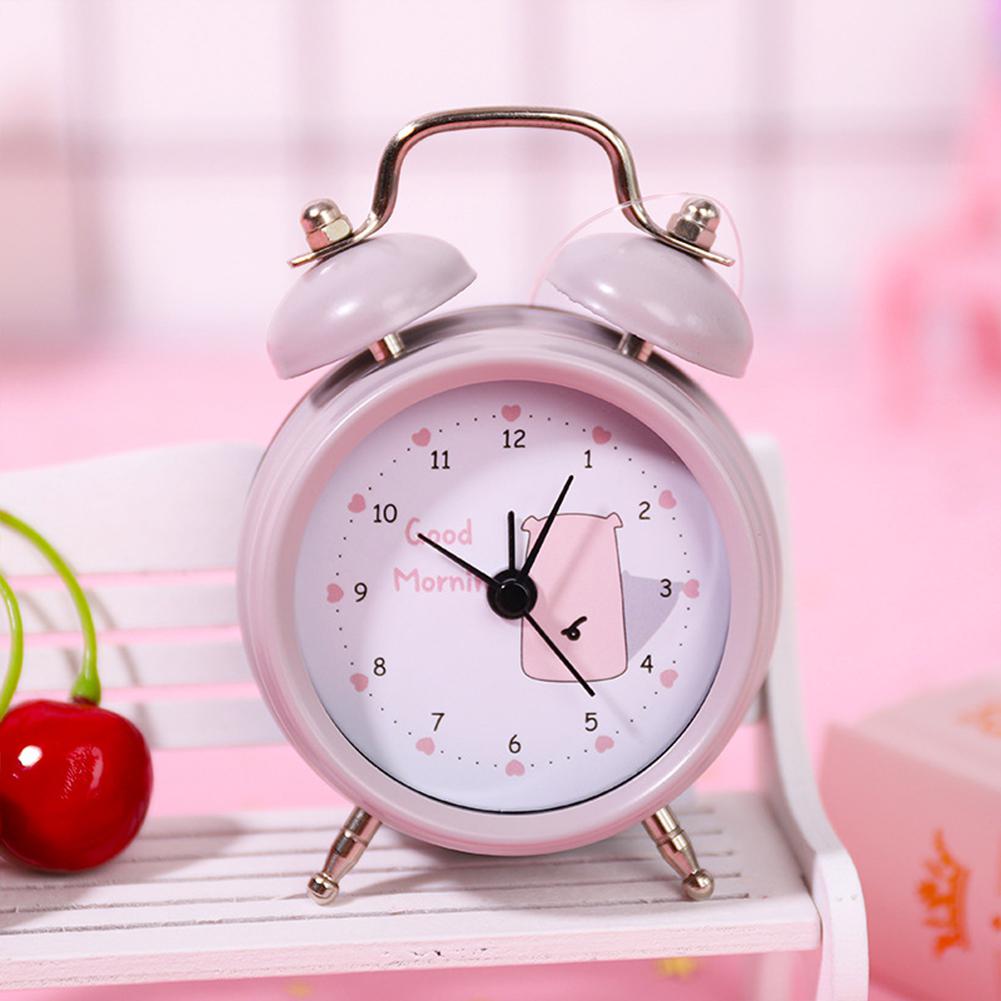 Portable Classic Silent Double Bell Alarm Clock Quartz Movement Bedside Bell Green Blue Red Pink Yellow for Student: gray