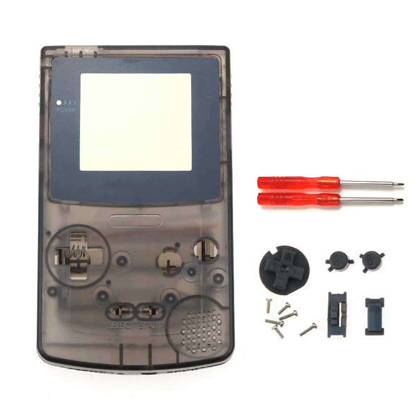 YuXi-pieza de repuesto de carcasa completa para Nintendo Game Boy, carcasa de consola GBC con herramientas: Clear Black