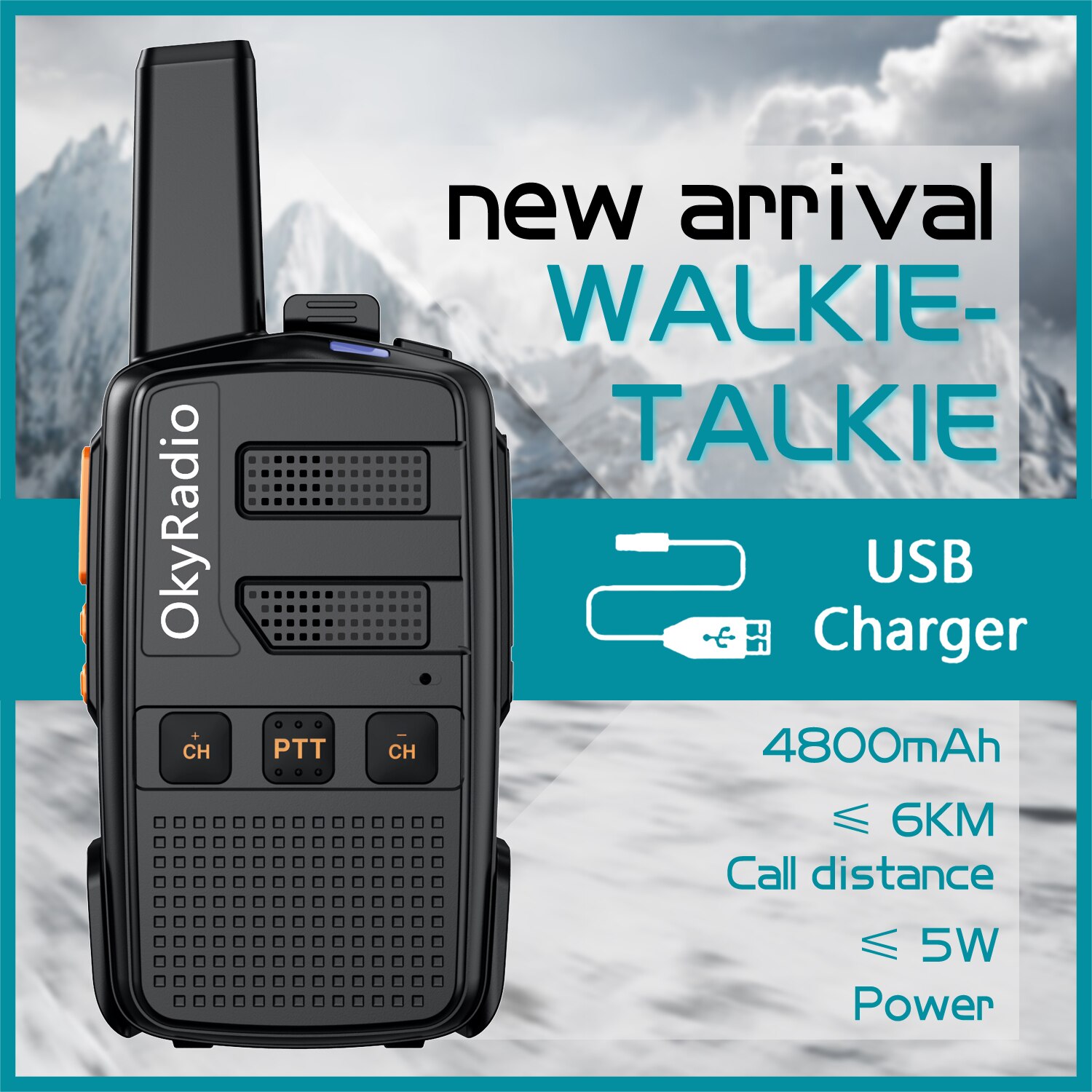 5W Power Werk Walkie-Talkie 6Km Call 4800Mah Batterij Okyradio Draagbare Waterdichte Walkie-Talkie Sterke anti