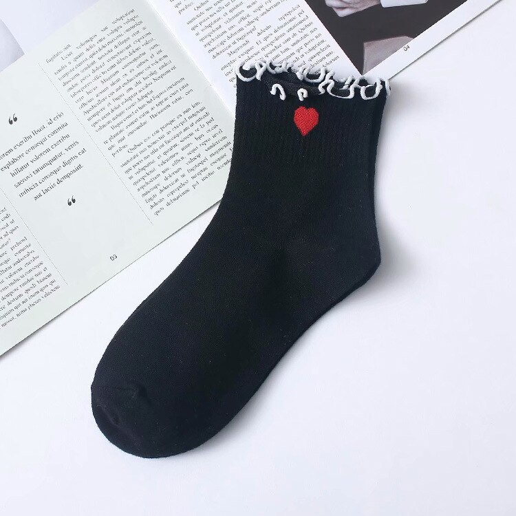 Calcetines mujer divertidos crossfit niña altos cortos largos antideslizante Calcetines con volantes kawaii para mujer, ropa de calle de algodón, color blanco, estilo coreano: 5