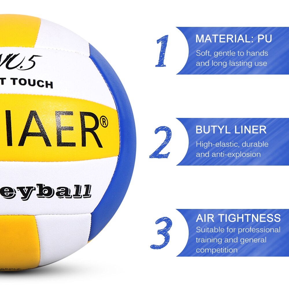 Standard explosionssäker volleybollsträningstävling volleyboll uppblåsbar mjuk volleyboll inomhus strandvolleyboll blå
