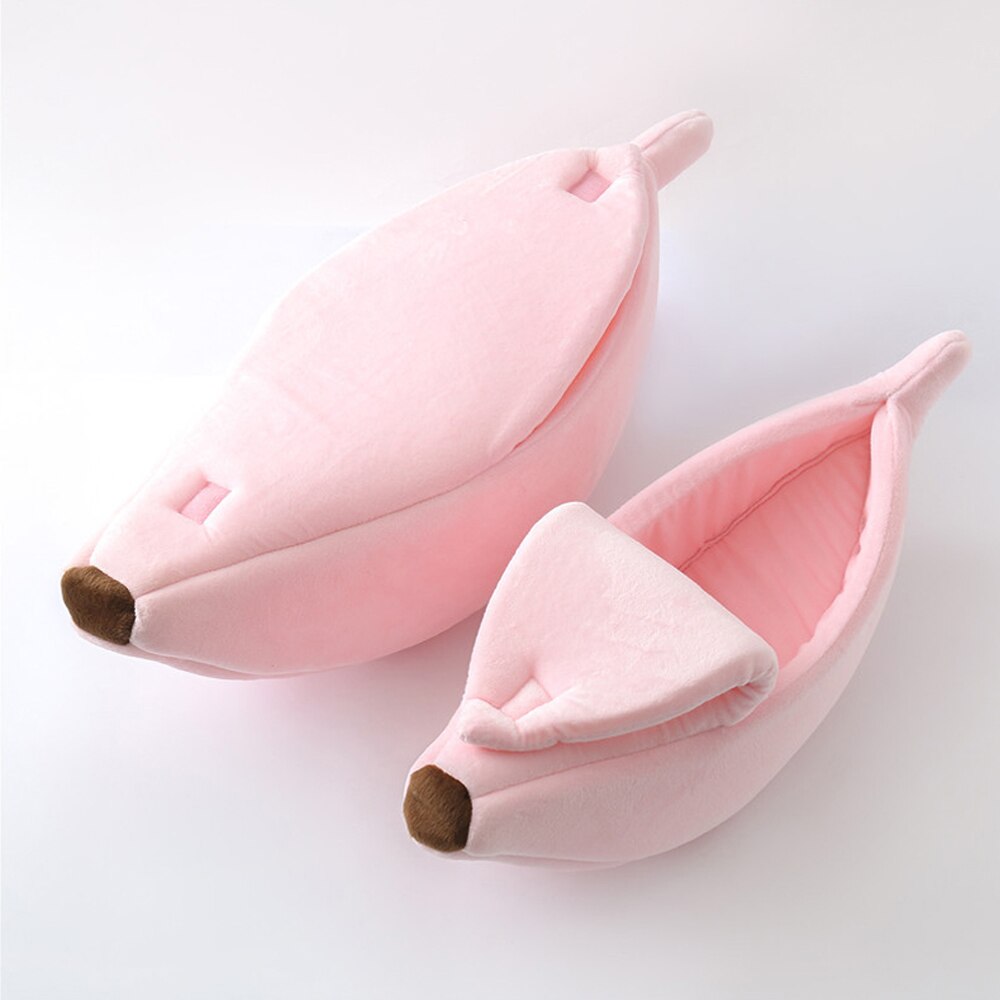 Gato de banana cama casa bonito aconchegante gato esteira camas quente portátil pet cesta canil almofada do cão de estimação gato suprimentos: Pink / S 40x15x10