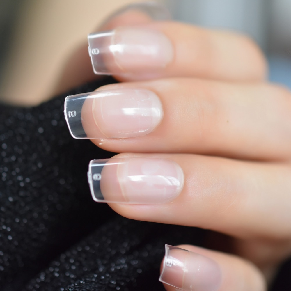 Medium matt genomskinlig salong nail art tips klar fyrkantig tryck på manikyr acylic lösnaglar kit 24