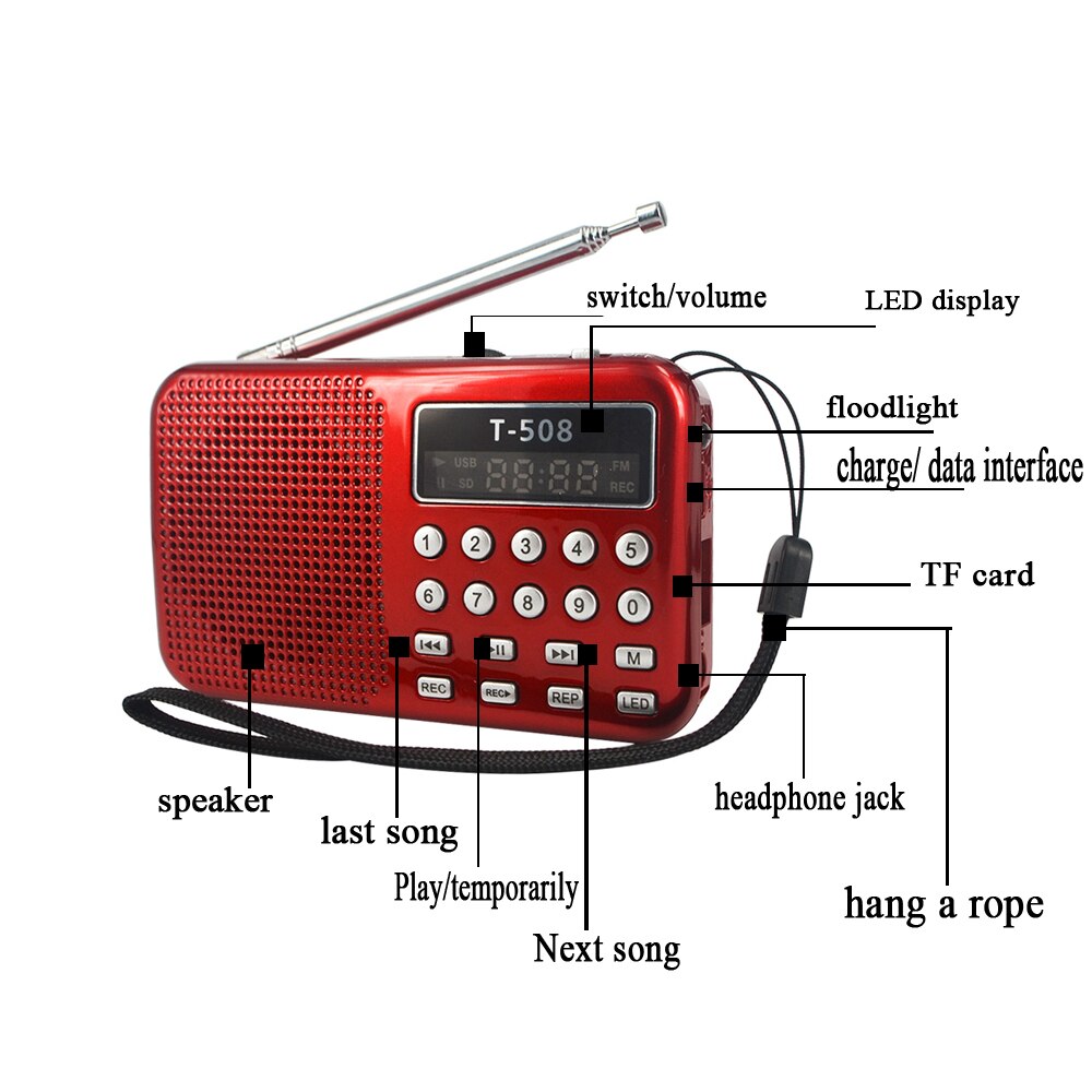 Kebidu t -508 mini-fm-radio mit lautsprecher, wiederaufladbar, digitales led-display, stereo, usb, tf 50mm micro-sd-karte,  mp3- player