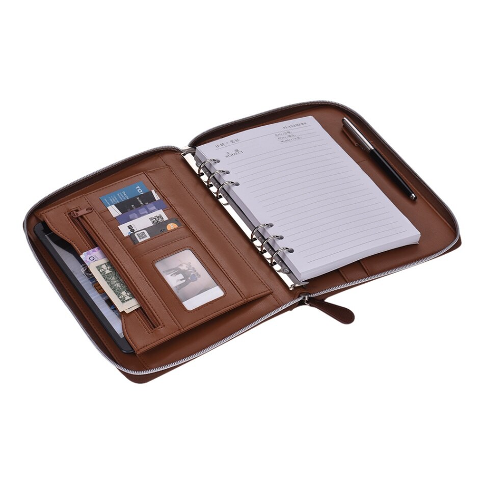 Aibecy Brown PU Leather Portfolio Business Portfolio Holder Organizer Folder Document Storage with Zippered: Chocolate