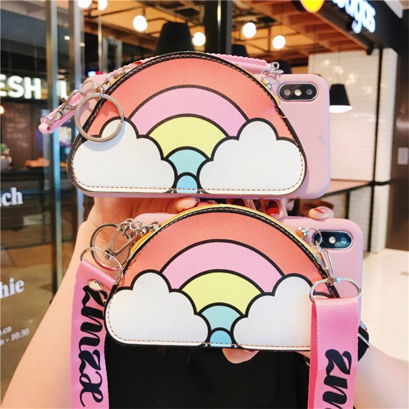 Ins Rainbow Phone Cases For iPhone 11 Pro Max 11 Pro X XR XS Max 6s 6 7 8 Plus Crossbody Purse Handbags Soft TPU Slim Back Cover