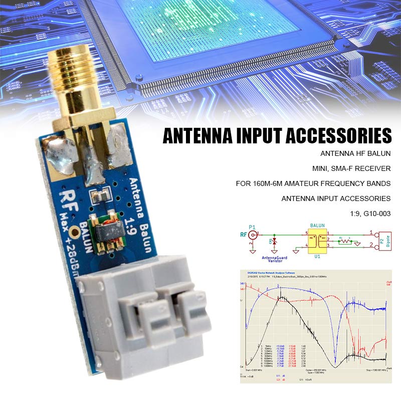Mini 1:9 Antenna HF Balun G10-003 SMA-F Receiver for 160m-6m Amateur Frequency Bands