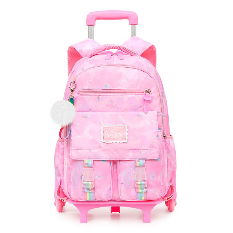 Orthopädischer schulranzen für freundlicher mit rollen, wasserdichter Rucksack für grundschüler, reiserucksack für Teenager-mädchen, Wagen-schulranzen: Rosa