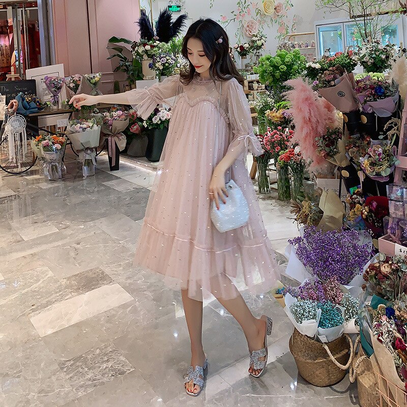 Vestidos de maternidad de Hada, vestido de maternidad con lentejuelas, ropa de Hada de malla holgada para mujeres embarazadas, ropa de embarazo, vestido