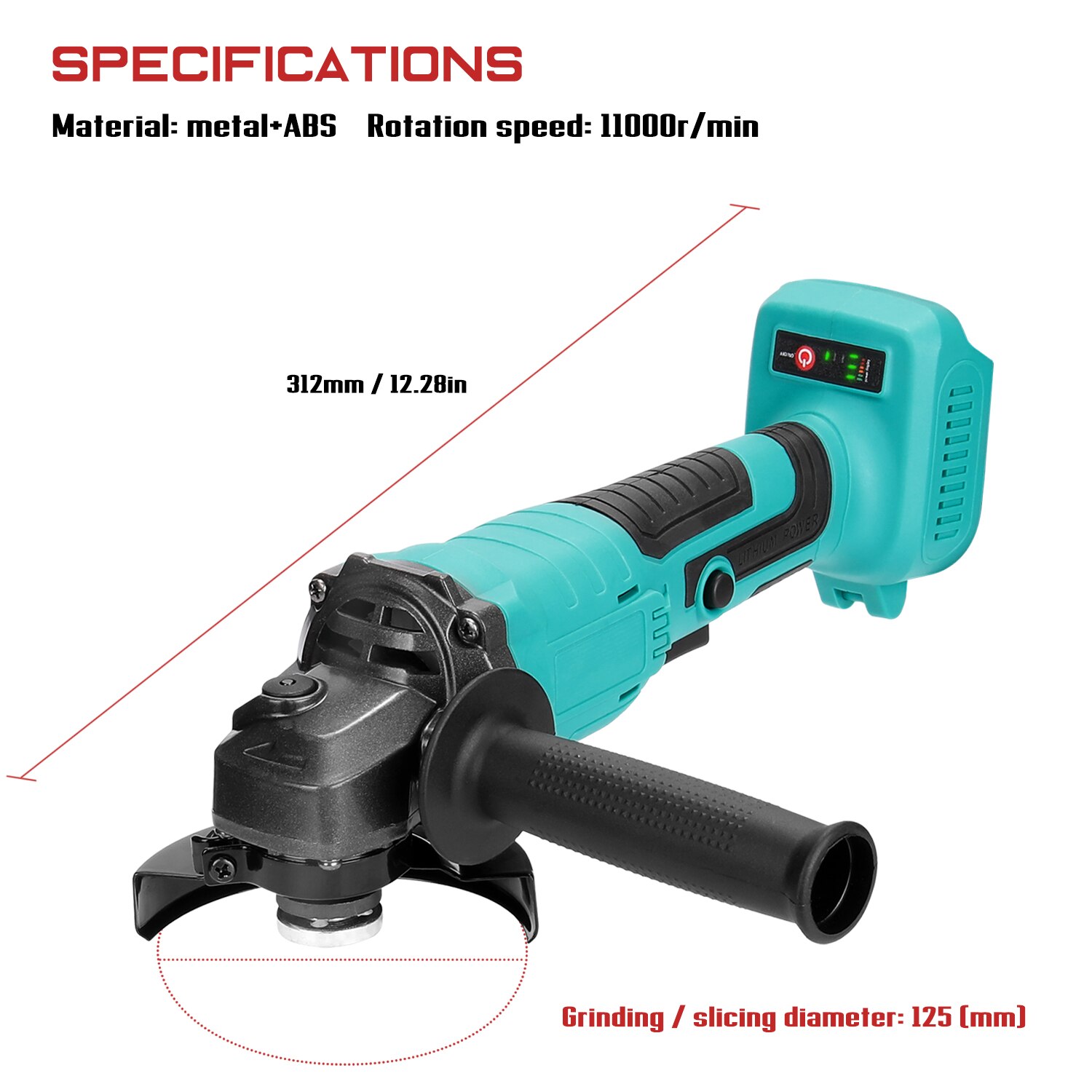 Angle Grinder Portable Multifunctional 18V Electric Angle Grinder 11000rpm High Rotation Speed Grinding Tool Cutting Wood Iron